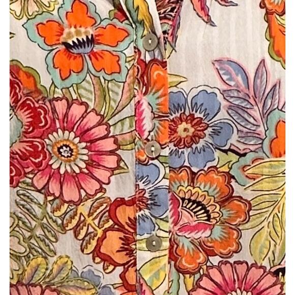 Rose & Olive Floral Puff Sleeve Top Womens 2X Multicolor Button Up Bold Peasant - Picture 4 of 10